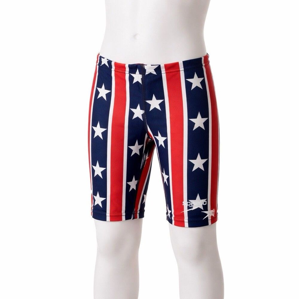 SPEEDO Boys 5 Jammer Swim Suit Shorts Red White Blue Star USA Patriotic Swimsuit